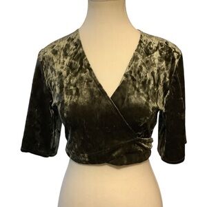 Don’t Ask Why Green Velvet Burnout Wrap Crop Top O/S